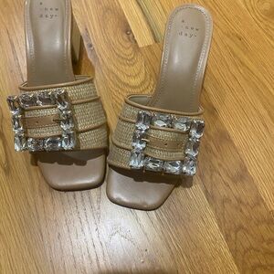 A New Day Tan Heels with Crystal Embellishments